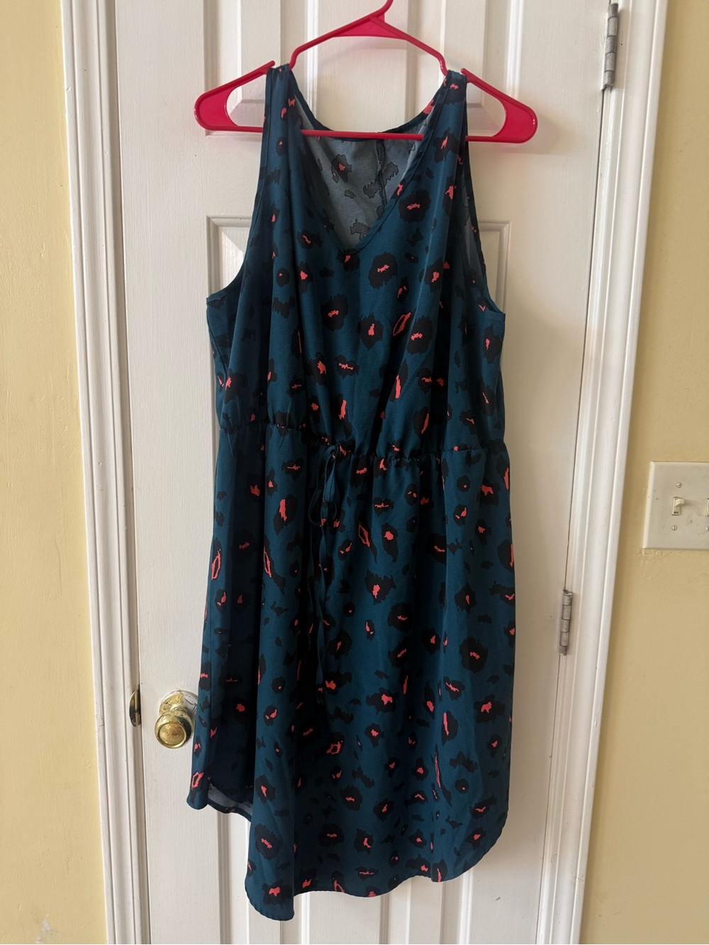 SHEIN Teal Printed Drawstring Waist Dress